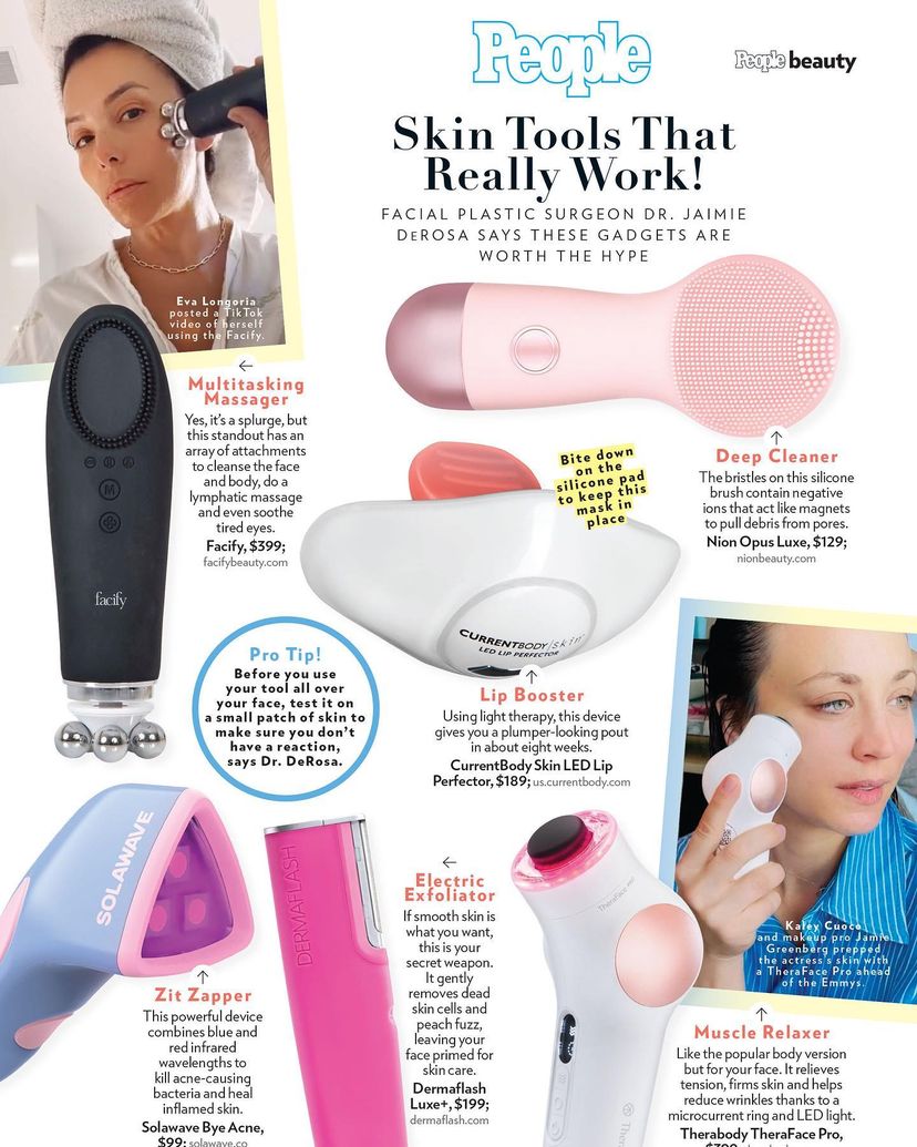 scan of magazine article in people's magazine about skin tool that really work featuring eva longoria and the facify beauty wand