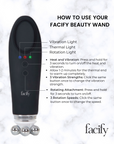 instruction manual for how to use the facify beauty wand and what all the lights and buttons mean